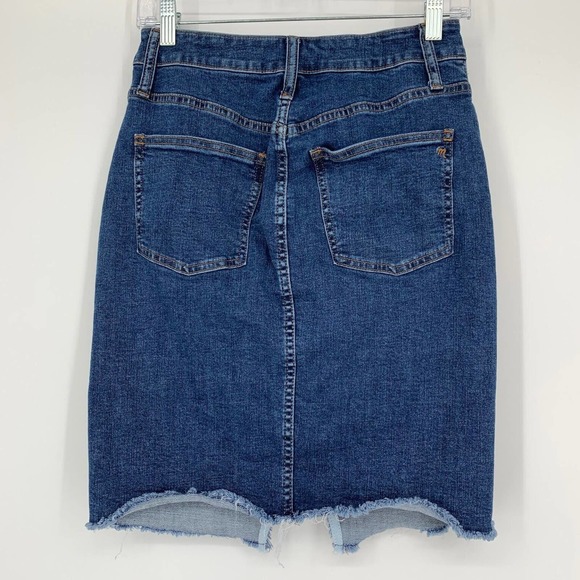 Madewell‎ Size 26 Stretch Denim Pegged Skirt Cutout Edition Raw Hem Medium Wash - Picture 5 of 9